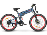 Blue - SAMEBIKE LO26-Plus Electric Bike with red wheels on a white background